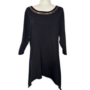 Midnight Velvet Womens Elegant Black Top with Gold Beaded Accents Size XL